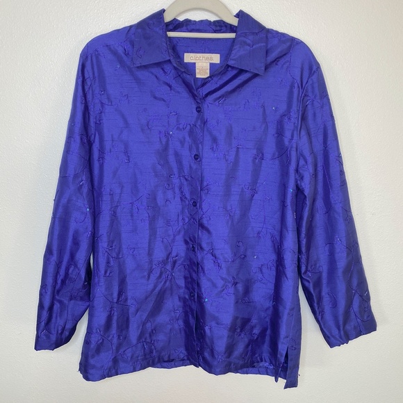 c.l.o.t.h.e.s. Blue Button Down Top with Beading - Picture 1 of 6